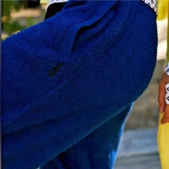 NWT Free People Movement Cuddle Up Fleece Tie Waist Oversize Blue Pants - Picture 6 of 8